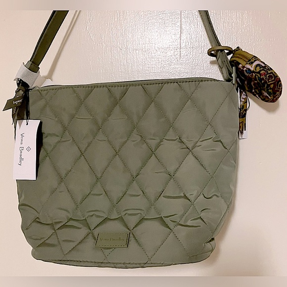 Vera Bradley Olive green puffer tote bag/floral interior w/ air pod pouch - Picture 7 of 12